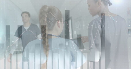 Image of statistics and data processing over diverse doctors