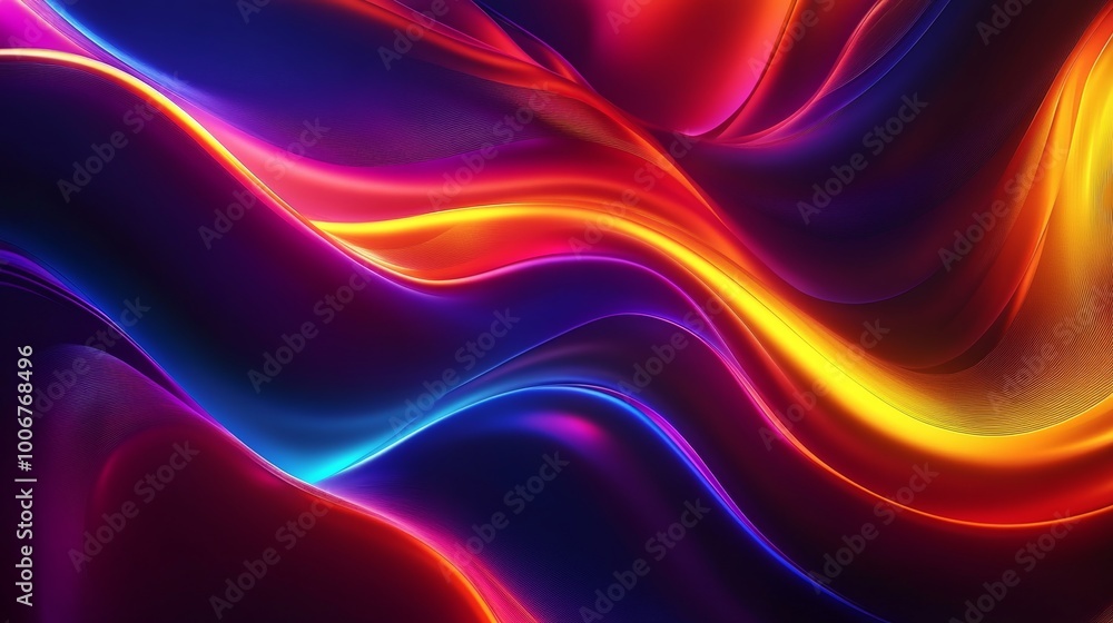 Poster a digital abstract artwork depicting flowing multicolored waves, showcasing a vibrant and dynamic ar