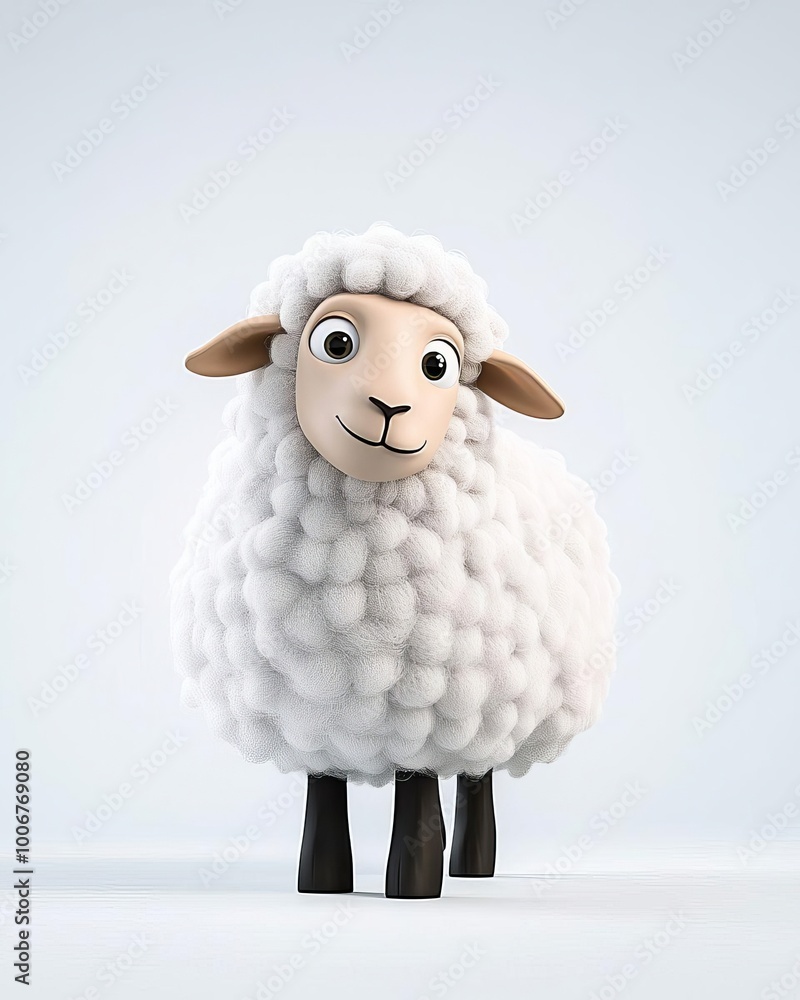 Poster adorable 3d sheep with fluffy wool and gentle expression in soft rounded style