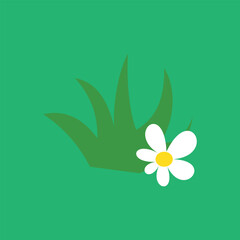 chamomile flower on a green background. Grass and flower icon. Simple illustration of grass and flower icon for web. Silhouette meadow natural and plant design elements