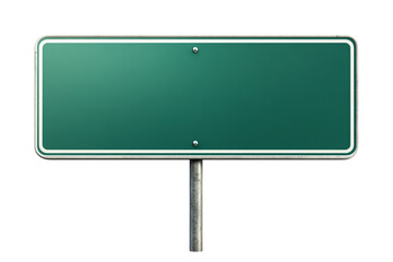 Blank green road sign with a metallic pole, isolated on white background. transparent background