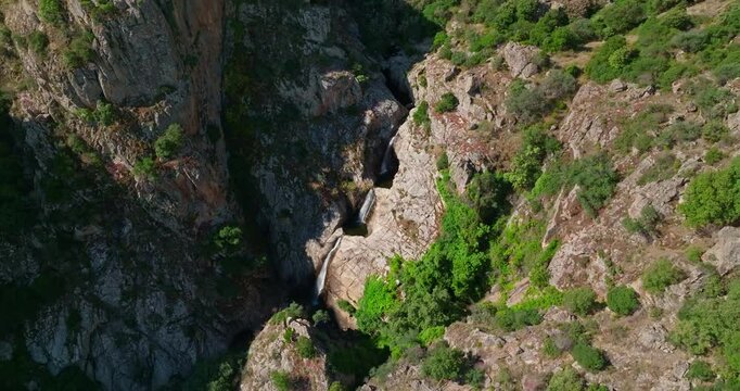 Panoramic shot of tripple waterfall in Sardinia, Italy