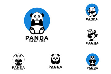 Set of cute panda cartoon logo design template