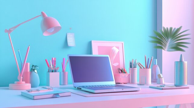 Modern Workspace Elegance: Stylish Office Supplies in Pastel Aesthetic