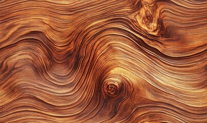 Fototapeta premium Close-up of swirling wood grain patterns in a rich brown color.