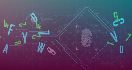 Image of numbers and letters over fingerprint