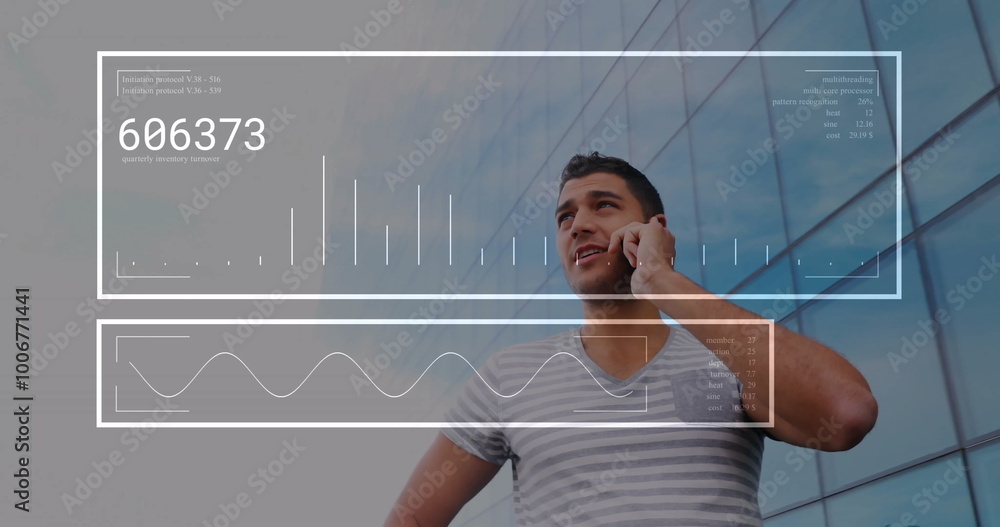 Poster Image of data processing over caucasian man using smartphone
