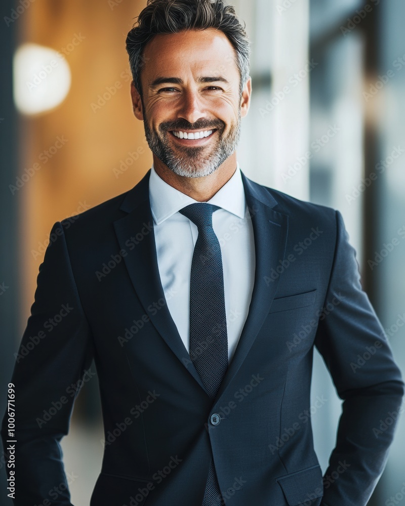 Canvas Prints  A professional businessman in a tailored suit smiling confidently in a modern office