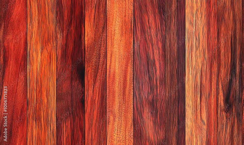 Poster close-up view of a red wood texture with a vertical grain pattern.