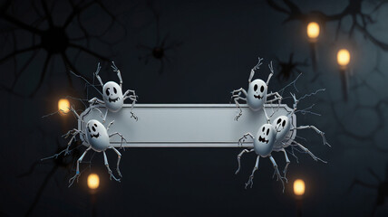 Spooky Halloween Banner with Ghostly Spiders