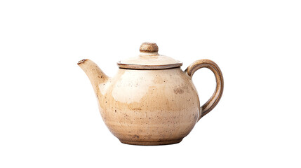 Ceramic teapot with a brownish glaze on a white isolated background. transparent background