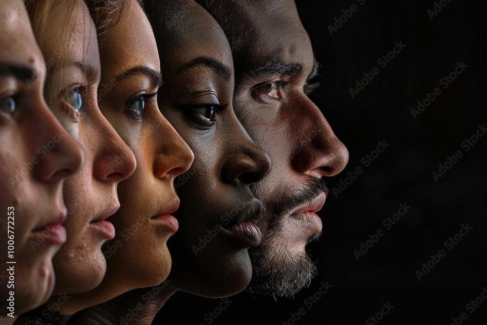 Poster a group of people standing side by side in a relaxed pose, possibly friends or colleagues