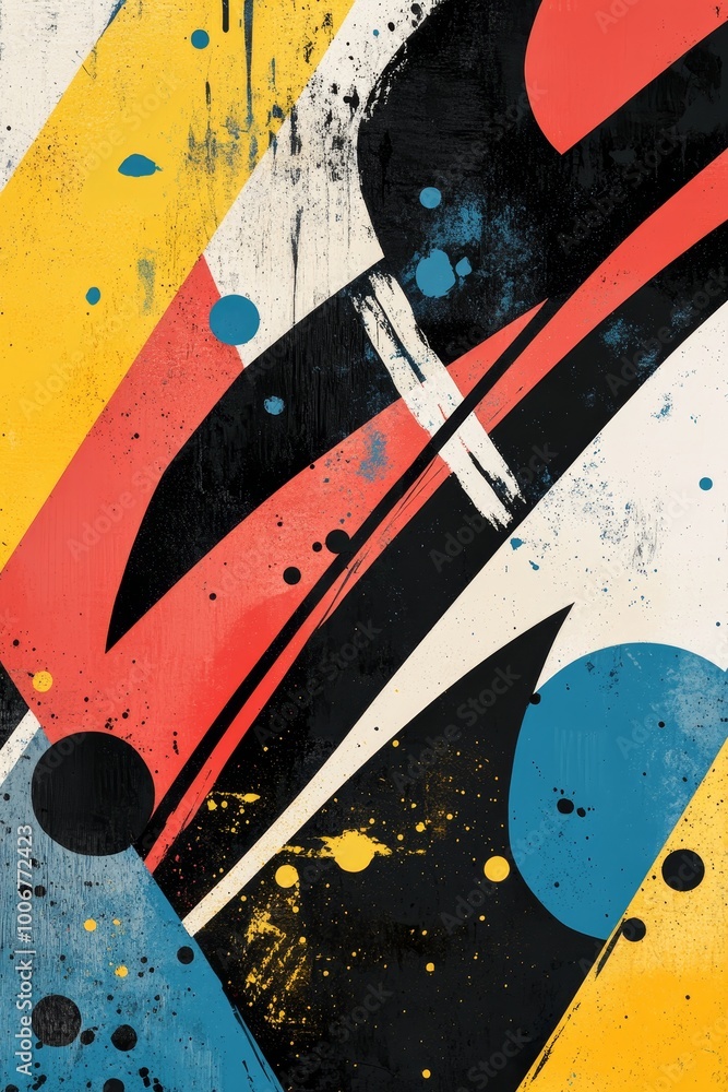 Poster an abstract painting with intersecting dynamic lines and vivid colors, conveying intense energy and 