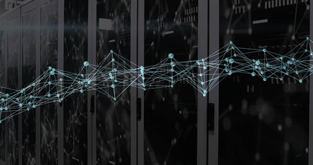 Image of networks and digital data processing over computer servers