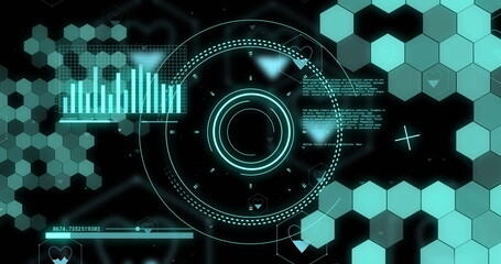 Image of scopes and scientific data processing over black background