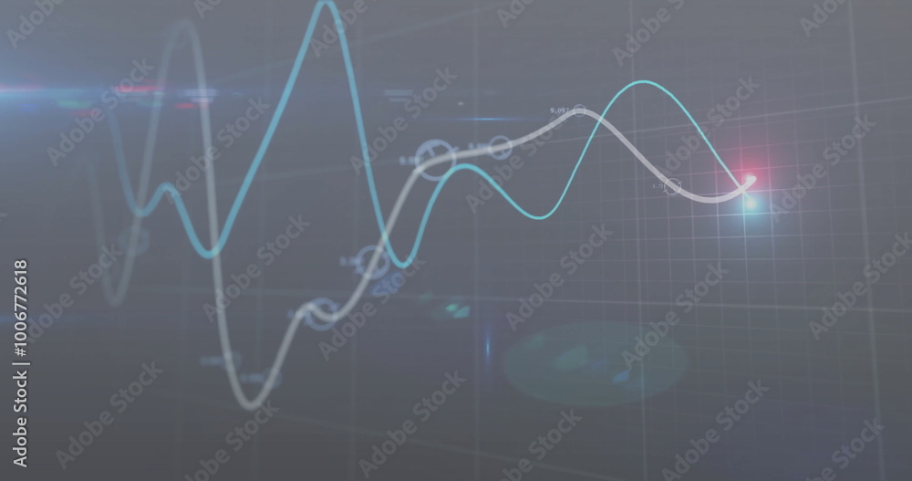 Poster image of data processing over light spots on gray background