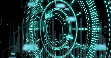 Image of scopes with data processing over black background