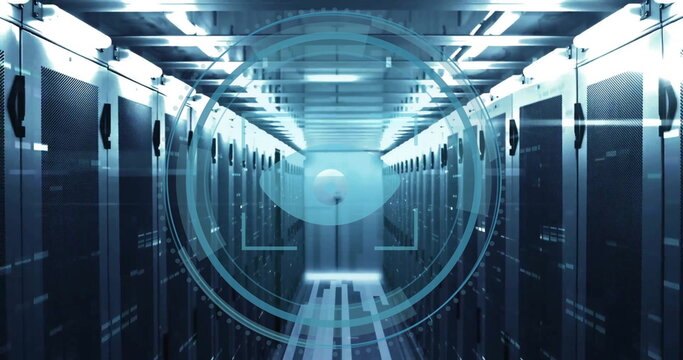 Image of eye icon and digital data processing over computer servers - Powered by Adobe