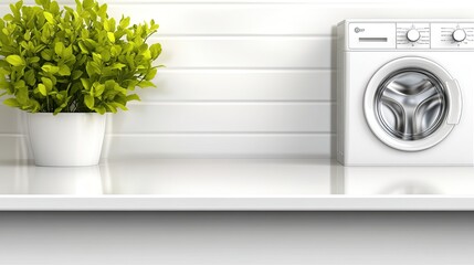 Freshly cleaned towels are neatly stacked on a table next to a modern washing machine in a well-lit laundry room, showcasing a tidy, organized space