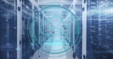 Image of padlock icons and digital data processing over computer servers
