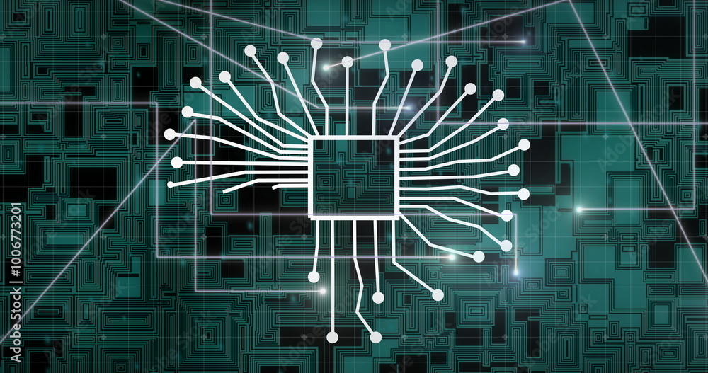Poster image of network of connections with light spots over processor