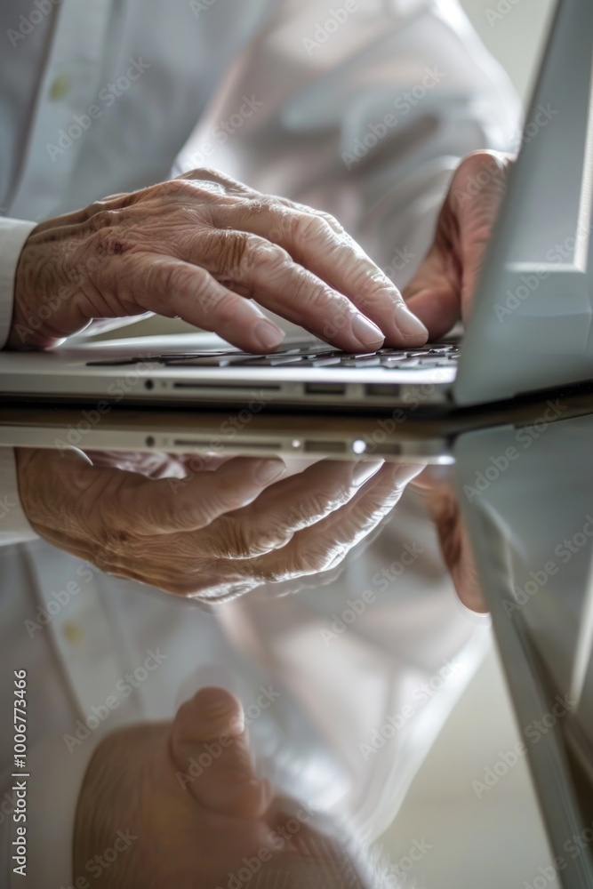 Poster Close-up shot of someone working on their computer, ideal for use in stock photos about work, technology or everyday life