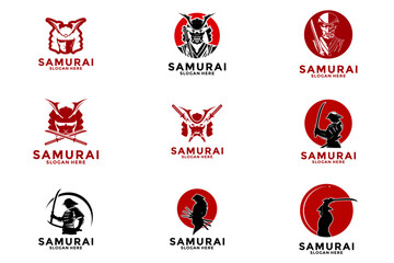 Set of Samurai logo vector design. Samurai Japan logo icon template