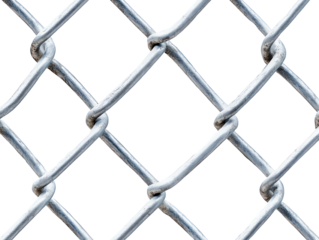 Close-up view of a chain-link fence with open background. transparent background