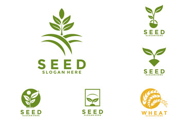 Set of Seed Growth logo vector template, Seed and wheat logo collections
