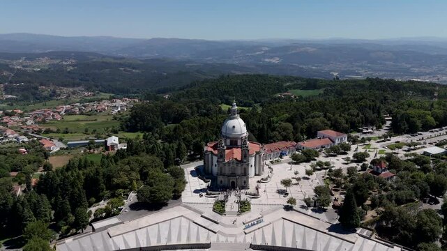 Santuario do Sameiro in Braga with vast mountainous landscape in the backgroun