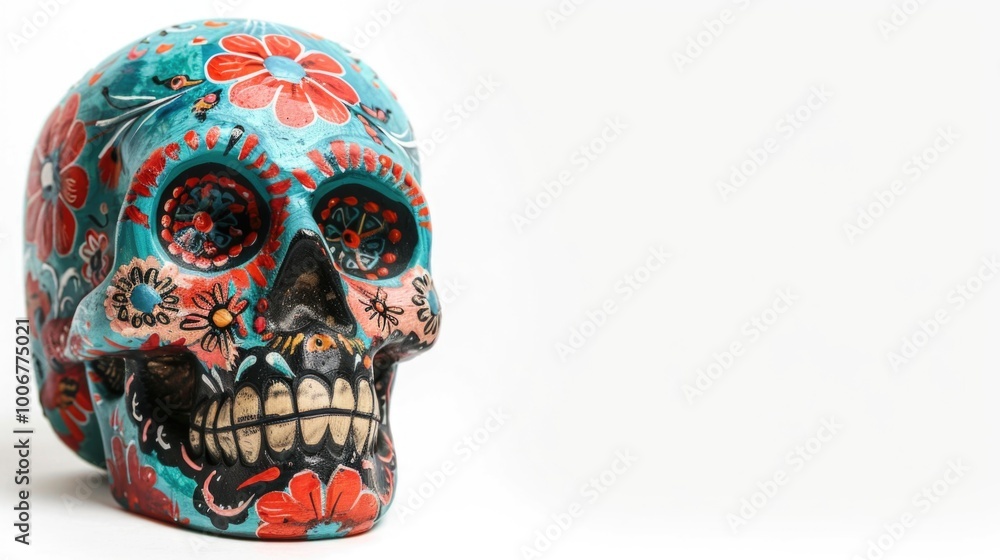 Canvas Prints A colorful sugar skull decoration on a white background