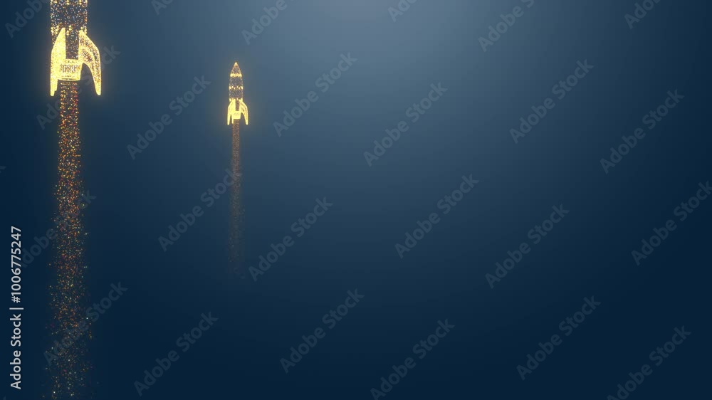 Poster dynamic seamless loop of rising rockets in space, business growth concept with alpha channel. (chang