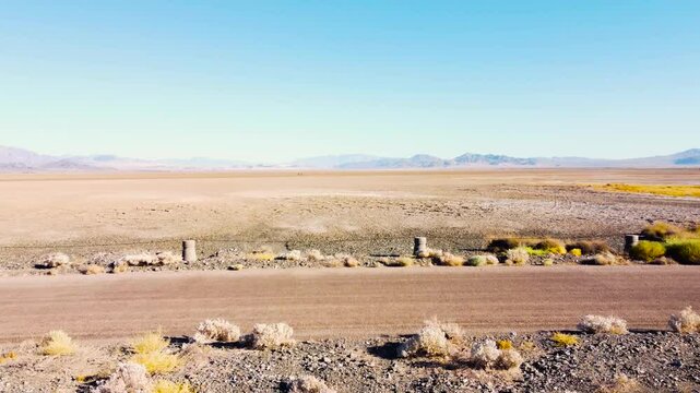Drone across Nevada dry lake bed on a sunny summer day