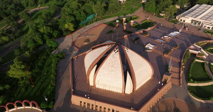 Orbiting Drone Shot Above Pakistan's National Monument. Islamabad Tourist Site