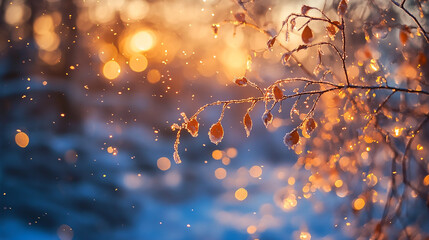 Luminous Sunlight Snowfall in Soft Focus Background. Generative AI