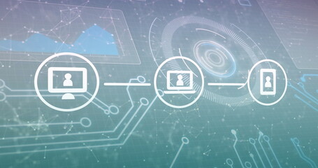 Image of media icons over diagrams scope scanning
