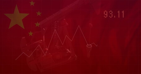 Image of charts and data processing over flag of china