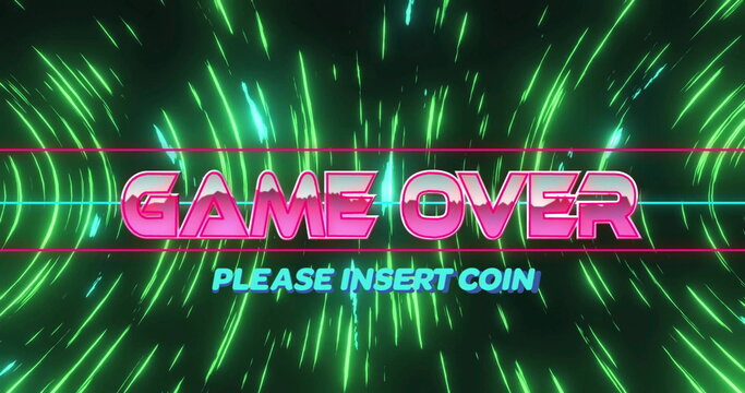 Image of game over text over neon trails on black background