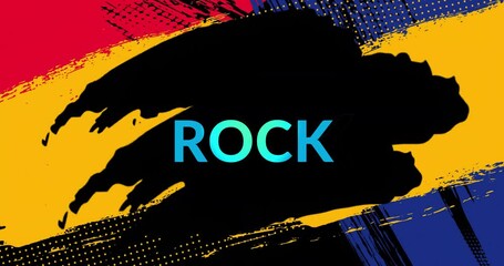ROCK text animation over colorful abstract brush strokes and patterns