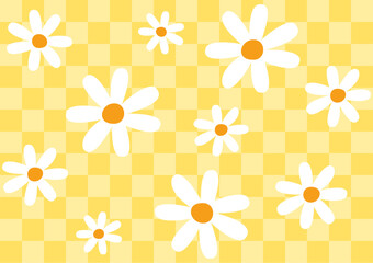 Flowers Daisy Seamless Pattern With Yellow Square Background Wallpaper