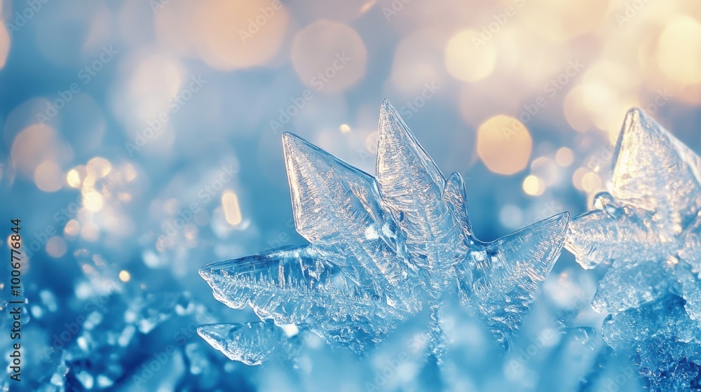 Aufkleber macro shot of crystalline ice with intricate sharp textures and light reflections highlighting the b