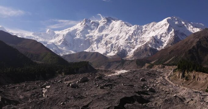 Aerial Pullback Reveals Massive Melting Glacier at Nanga Parbat. 9th Tallest Mountain in the World