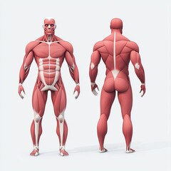 Detailed 3D Model of Human Muscular System for Medical Study on Neutral Background