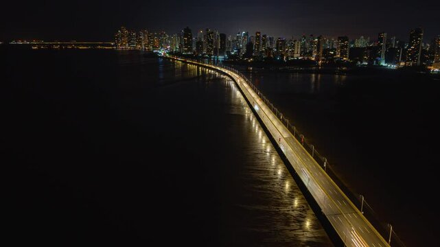 Panama maritime section night hyperlapse of the southern corridor