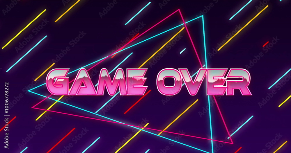 Poster image of game over text over neon lines on black background