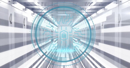 Image of padlock icons and digital data processing over computer servers
