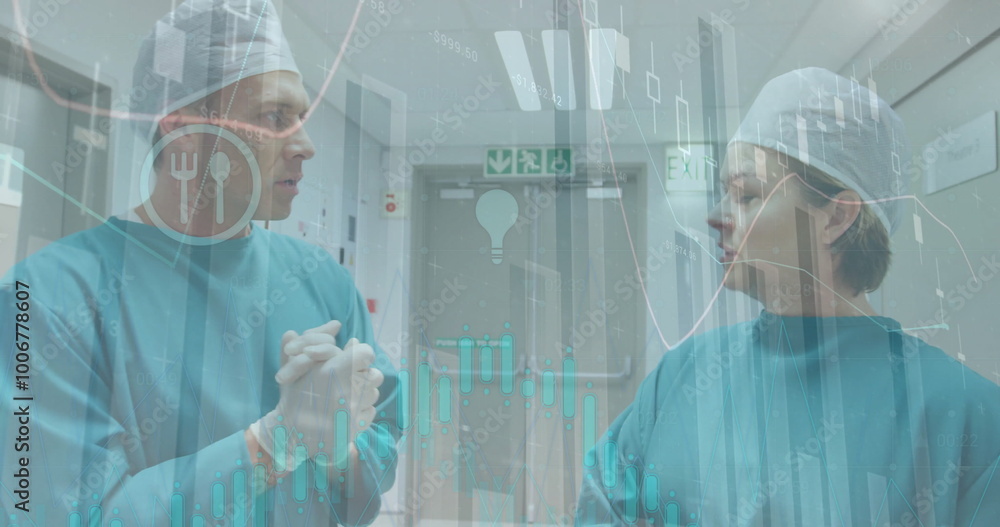 Aufkleber image of statistics and data processing over diverse surgeons
