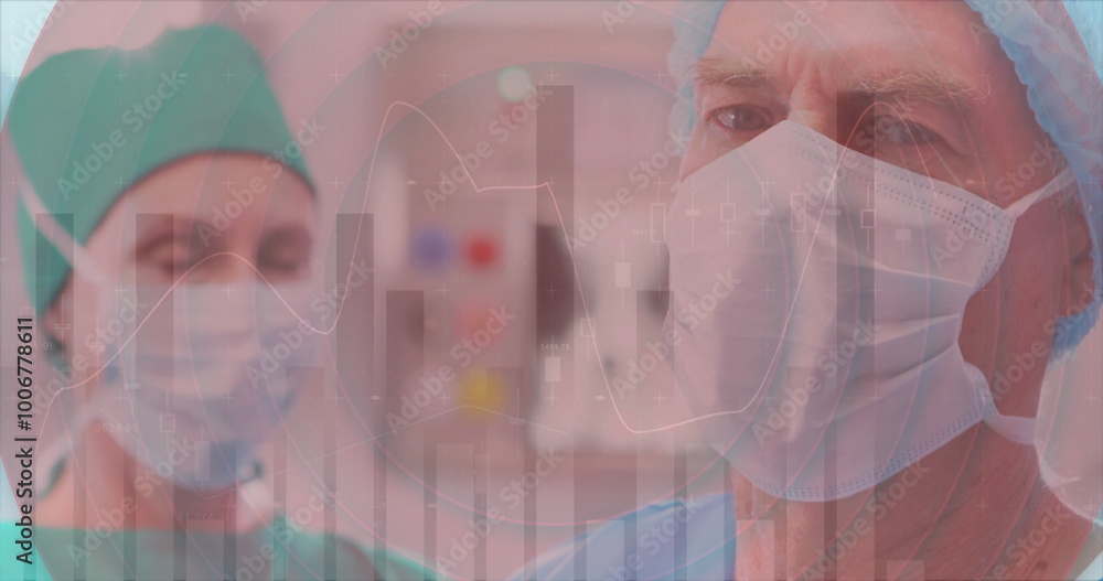 Aufkleber image of statistics and data processing over diverse surgeons