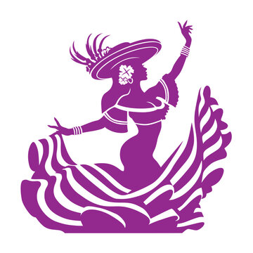 Mexican or Colombian Woman Silhouette Dancing at Festival Vector Design