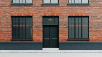 Fototapeta premium Trendy urban beauty salon exterior with exposed brick, large windows, neon sign, industrial style, Beauty Salon, Trendy Urban Design